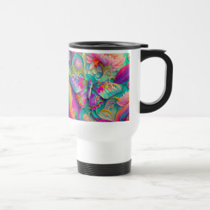 Farbige psychedelische Butterfly und Blumen  Reisebecher
