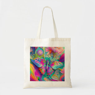 Farbige psychedelische Butterfly und Blumen Tragetasche