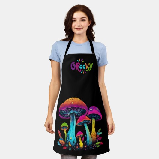 Farbige psychedelische groovy Pilze- Schürze (Getragen)