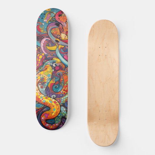 Farbige psychedelische Tentakel Skateboard (Vorderseite)