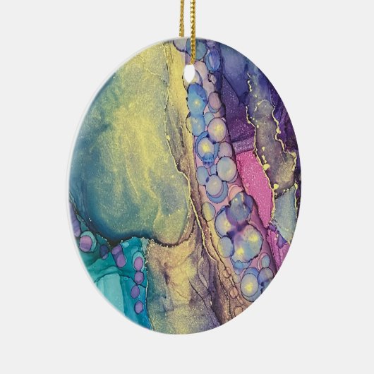 Farbige Punkte Alkohol Tinte flüssig Abstrakt Art Keramik Ornament (Rechts)