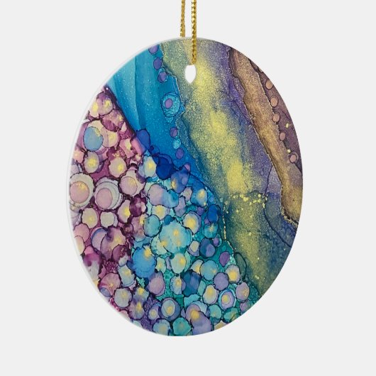 Farbige Punkte Alkohol Tinte flüssig Abstrakt Art  Keramik Ornament (Rechts)