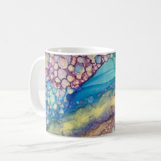 Farbige Punkte Alkohol Tinte Flüssigkeit Abstrakt  Kaffeetasse (Vorderseite Links)