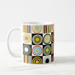 Farbige Punkte, Kreise, Streifen Hintergrund. Kaffeetasse