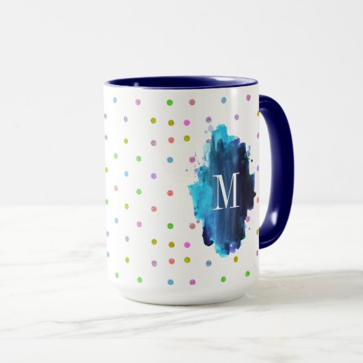 Farbige Punkte Monogram Tasse (VorderseiteRechts)