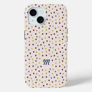 Farbige Punkte Muster Monogramm iPhone 15 Hülle