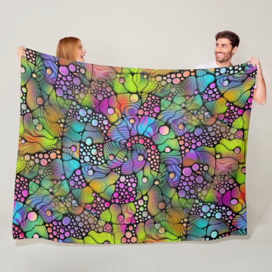 Farbige Punkte Spiralen Handmalerei 1 Fleecedecke (Beispiel)
