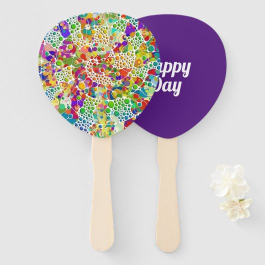 Farbige Punkte Spiralen Handmalerei 2 Fächer (Vorne und Hinten)