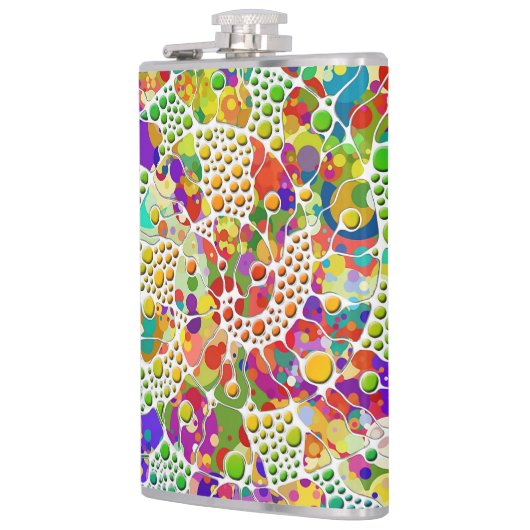 Farbige Punkte Spiralen Handmalerei 2 Flachmann (Links)