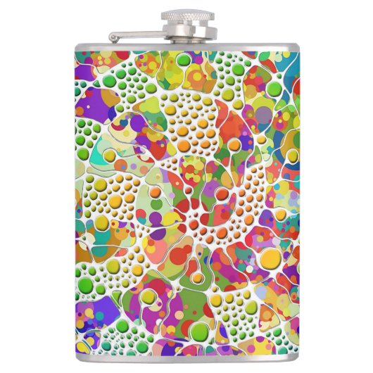 Farbige Punkte Spiralen Handmalerei 2 Flachmann (Vorderseite)