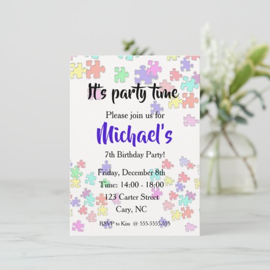 Farbige Puzzleteile Einladung (Stehend Vorderseite)