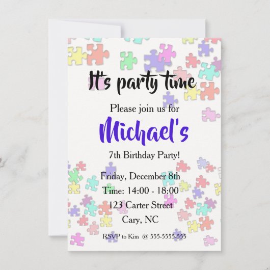 Farbige Puzzleteile Einladung (Vorderseite)