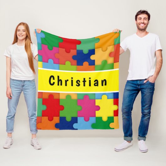 Farbige Puzzleteile für Autismus nach Maß Fleecedecke (Beispiel)