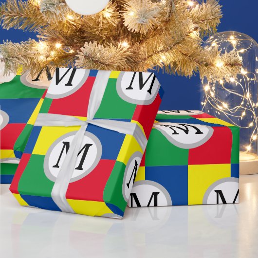 Farbige Quadrate benutzerdefinierte Monogramm Geschenkpapier (Feiertage)