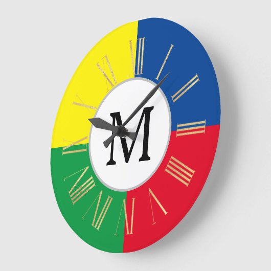 Farbige Quadrate benutzerdefinierte Monogramm Große Wanduhr (Winkel)