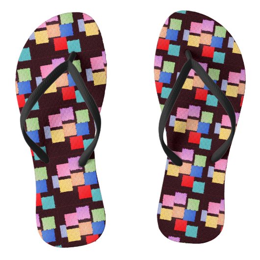 Farbige Quadrate Flip Flops Badesandalen (Fußbett)