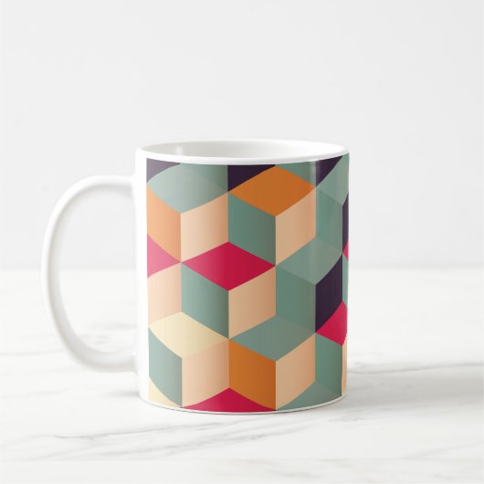 Farbige Quadrate, geometrisches Retro-Muster. Kaffeetasse (Links)