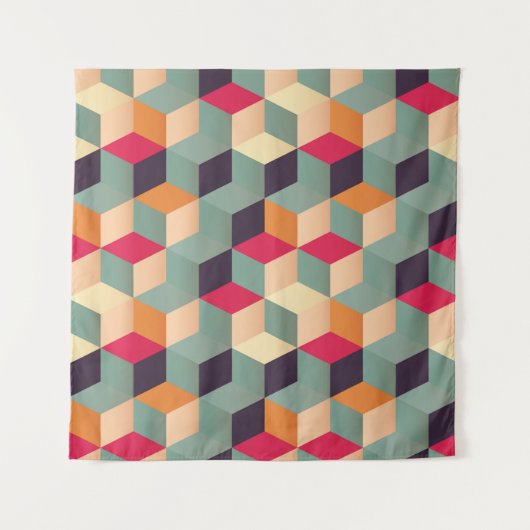 Farbige Quadrate, geometrisches Retro-Muster. Wandteppich (Vorderseite)