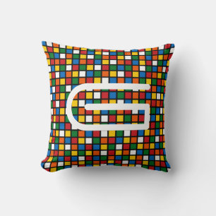 Farbige Quadrate Pillow w/Initial-Primärfarben Kissen