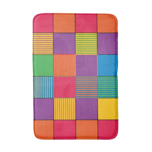 Farbige Quadrate und Streifen Badematte (Vorderseite Vertikal)
