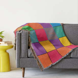 Farbige Quadrate und Streifen Decke