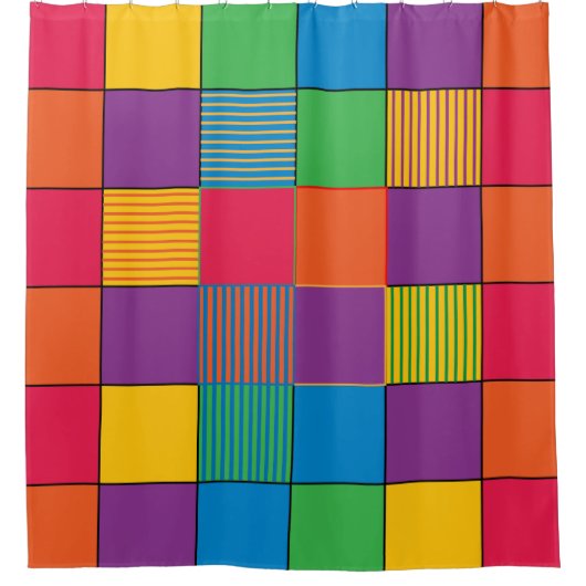 Farbige Quadrate und Streifen Duschvorhang (Vorderseite)