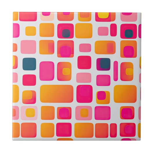Farbige quadratische Blöcke Abstraktes Muster Retr Fliese (Vorderseite)