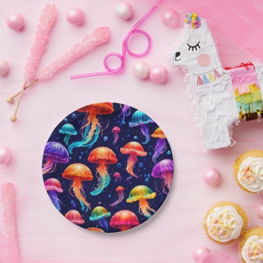 Farbige Qualle Pappteller (Party)