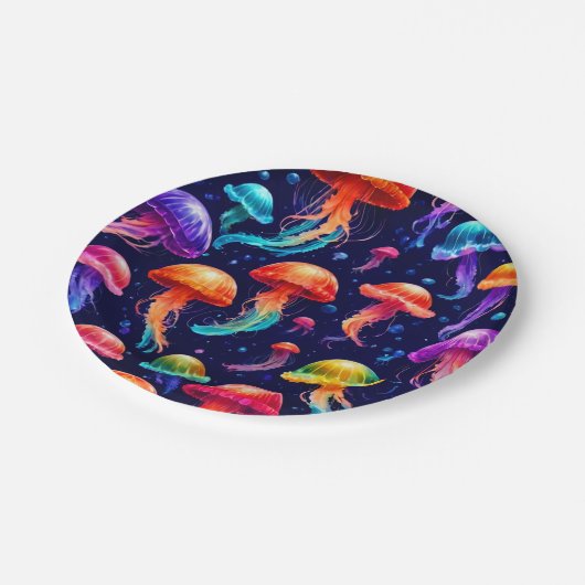 Farbige Qualle Pappteller (Schrägansicht)