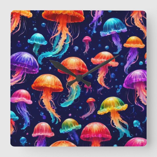 Farbige Qualle Quadratische Wanduhr (Vorderseite)