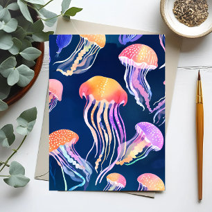 Farbige Quallen   Ozean Tier Aquarell Postkarte
