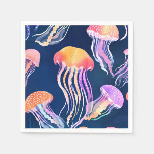 Farbige Quallen Ozean Tier Aquarell Serviette
