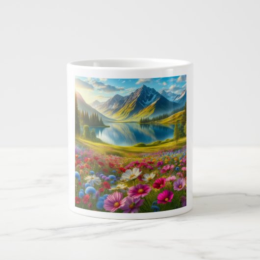 Farbige Quelle/blühender Bergsee Jumbo-Tasse (Vorderseite)