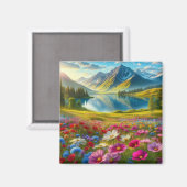 Farbige Quelle/blühender Bergsee Magnet (Vorderseite/Rückseite)