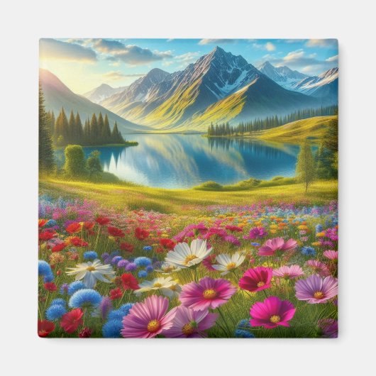 Farbige Quelle/blühender Bergsee Magnet (Vorne)