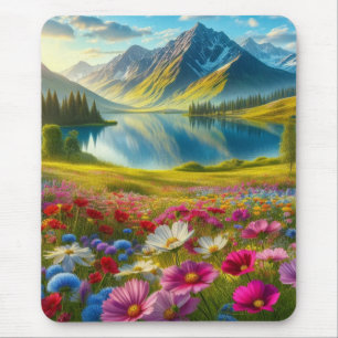 Farbige Quelle/blühender Bergsee Mousepad
