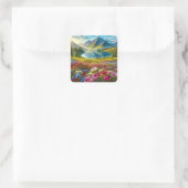 Farbige Quelle/blühender Bergsee Quadratischer Aufkleber (Tasche)