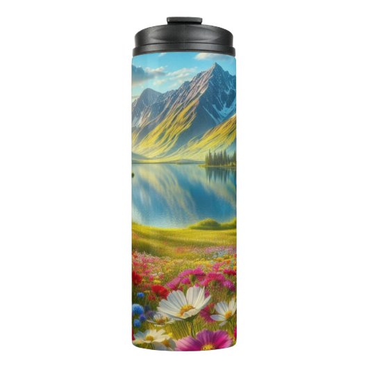 Farbige Quelle/blühender Bergsee Thermosbecher (Vorderseite)