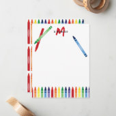 Farbige Rainbow Crayons Niedlich Monogram Kids Mitteilungskarte (Vorderseite/Rückseite Beispiel)