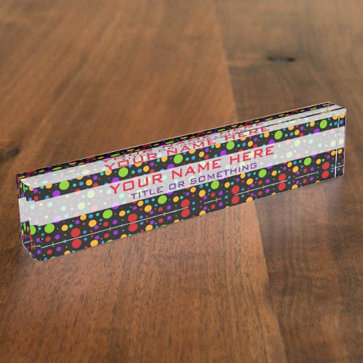 Farbige Rainbow-Polka-Punkte Namensplakette (Seite)