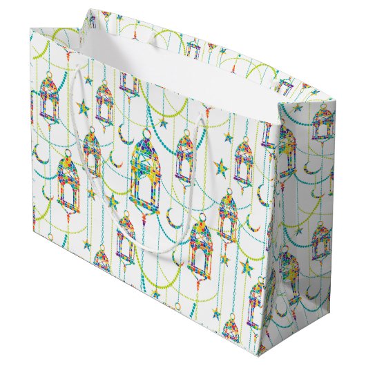 Farbige Ramadan-Symbole Muster 2 Große Geschenktüte (Rückseite Schrägansicht)