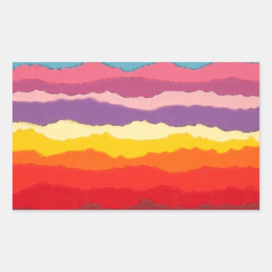 Farbige Ränder aus gerissenem Papier. Rechteckiger Aufkleber (Vorderseite)