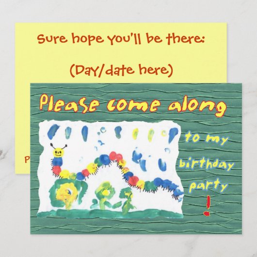 Farbige Raupe Einladung (Vorne/Hinten)