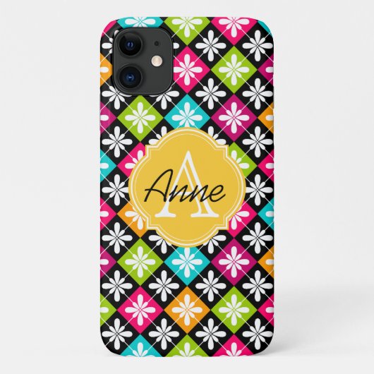 Farbige Raute Blumenmuster Monogramm Name Case-Mate iPhone Hülle (Rückseite)