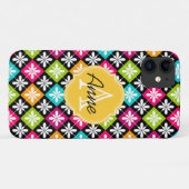 Farbige Raute Blumenmuster Monogramm Name Case-Mate iPhone Hülle (Rückseite (Horizontal))