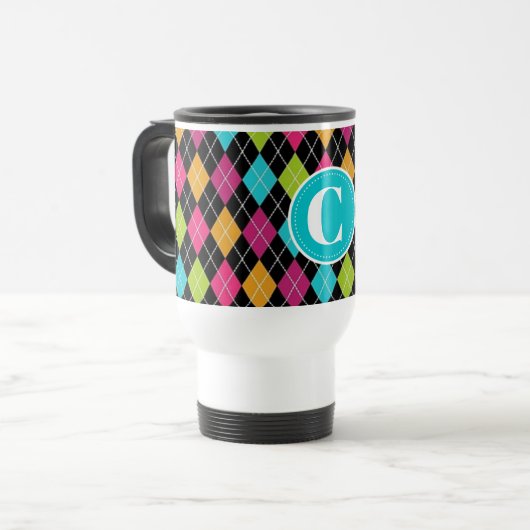 Farbige Raute Muster Personalisiert Travel Mug Reisebecher (Vorderseite Links)