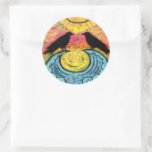 Farbige Raven auf Ozeanwellen-Sticker Runder Aufkleber (Tasche)