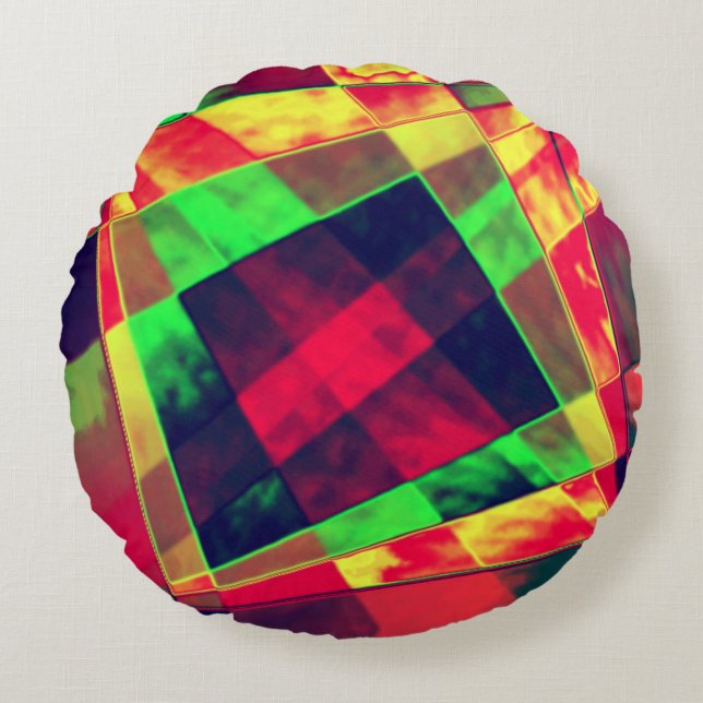 Farbige Rechtecke und Quadrate Rundes Kissen (Vorderseite)