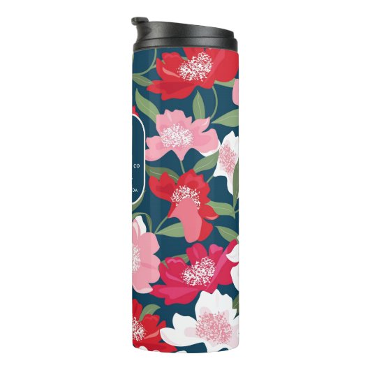 Farbige Red Floral Business QR Code Blau Thermosbecher (Nach rechts gedreht)