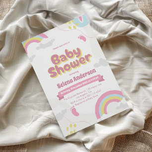 Farbige Regenbogen-Baby-Party-Einladung für Mädche Einladung
